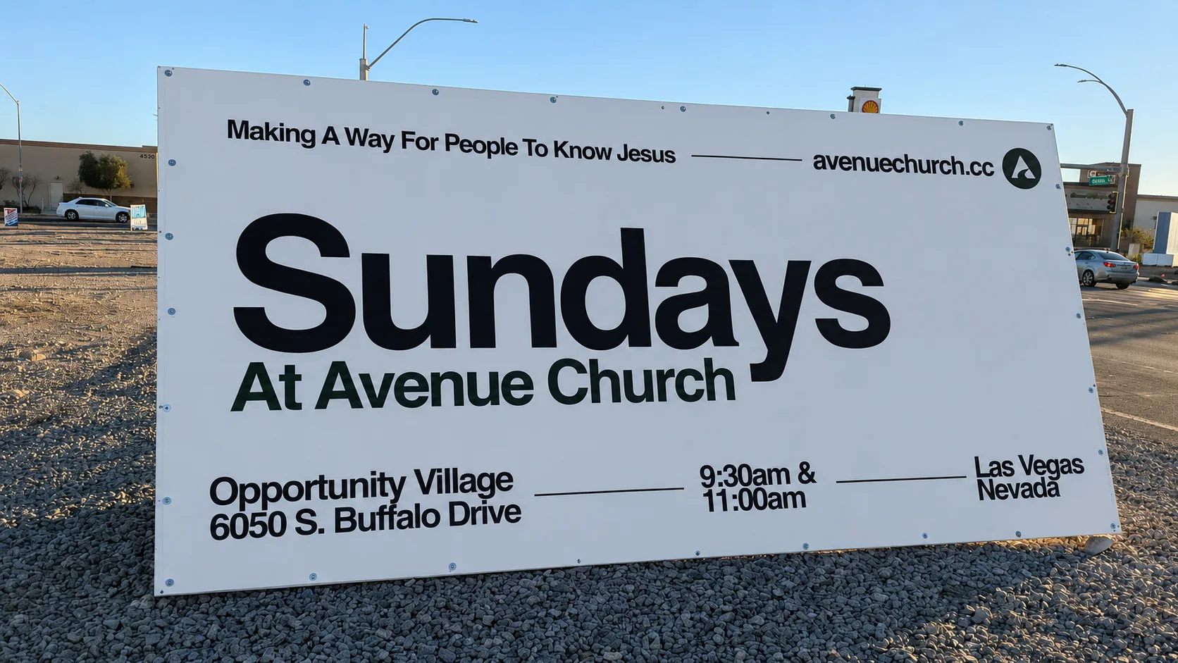 Avenue Church A-frame sign for Sunday services